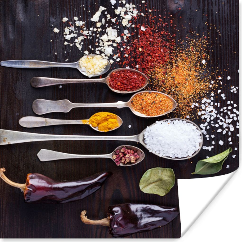 MuchoWow Poster Kräuter - Löffel - Gewürze - Industrie 75x75 cm - Wand Dekoration
