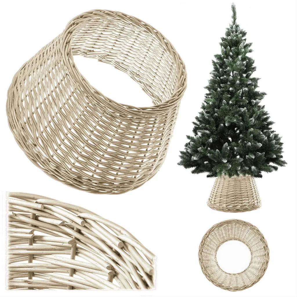 Cache pied de sapin Noël osier blanc 46,5 cm, dissimule support et fils