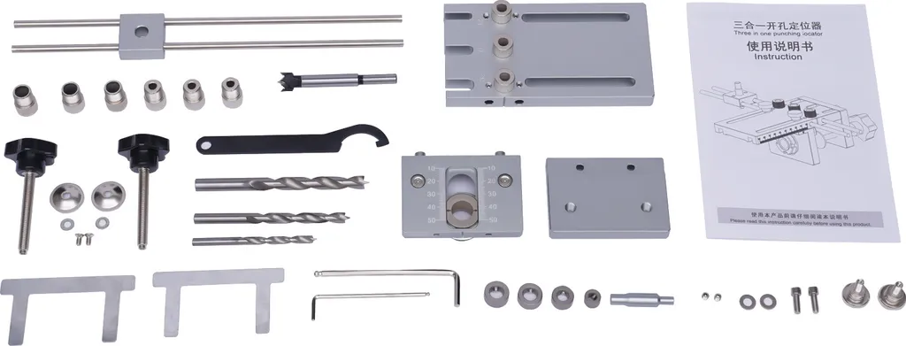 Gabarit de perçage 3 en 1 auto-centrant kit guide bois 6/8/10mm aluminium - 5