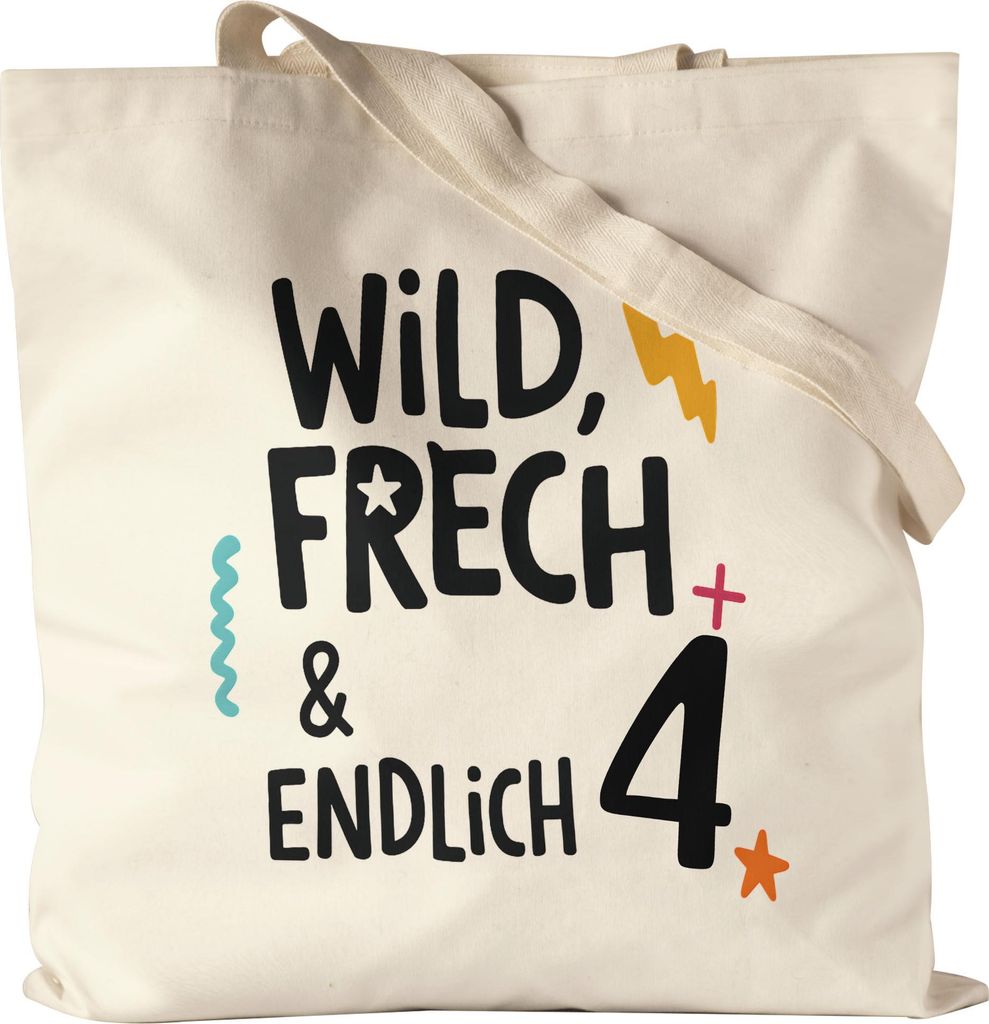Wild frech endlich 4 Tragetasche – Lustiger Jutebeutel für Kinder und Familien