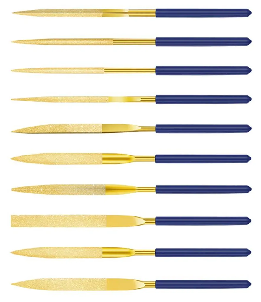 Limes Diamantées pour Bijoutier et Modéliste - Lot de 10 (140mm) - Bleu/Or