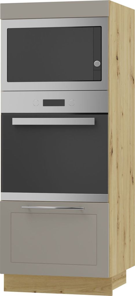 Backofenschrank KVANTUM Teilauszug 60cm Korpus- & Frontfarbe wählbar (Q-D5AM/60/154),beige matt,eiche artisan