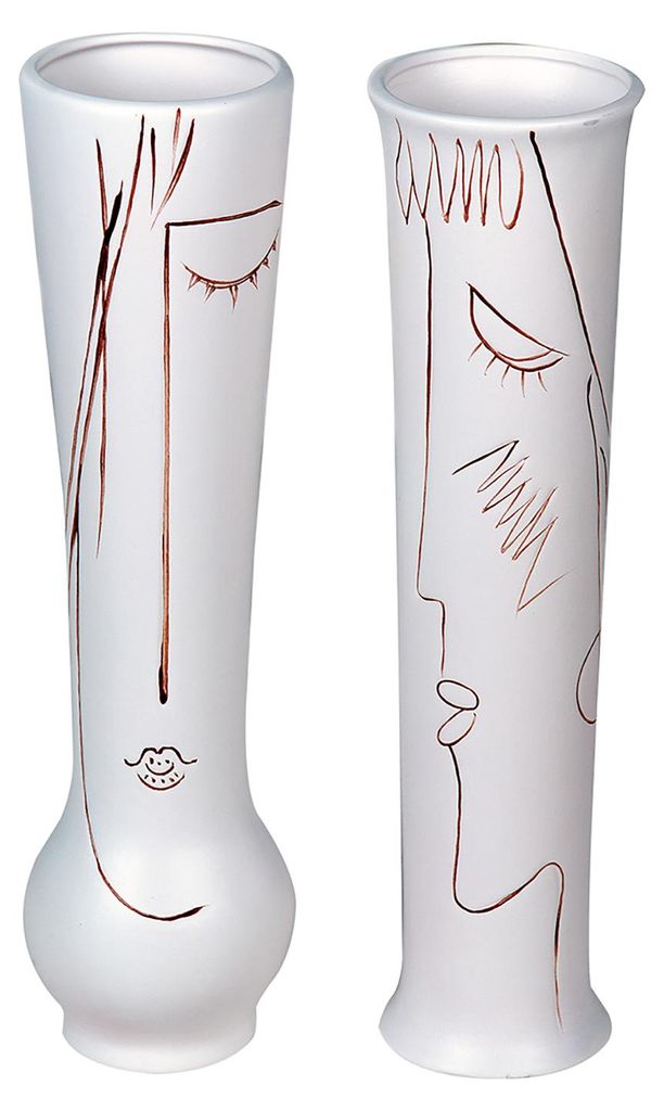 GILDE Gesichtsvase, "Art", Gesichtsmotiv, Keramik, creme, weiß, , 2 Stück wie abgebildet, H. 38 cm, D. 10 cm 56089