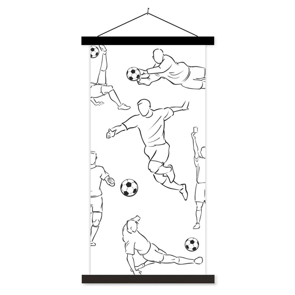 MuchoWow Textilposter Eine Illustration von Spielern in verschiedenen Positionen - Junge - Mädchen - Kinder 90x180 cm mit schwarzem Rahmen - Dek...