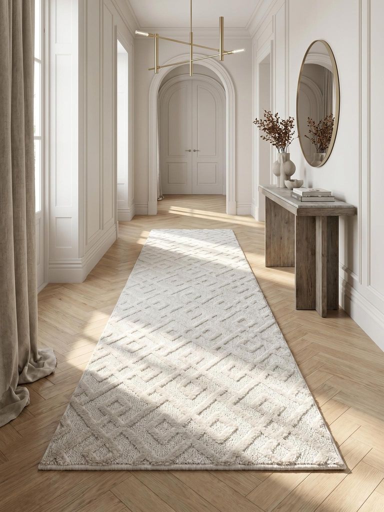 Teppich Hoch-Tief Geometrisches Design Elegant Waschbar Strapazierfähig | Läufer Creme 80x250 cm Esszimmer Schadstoff | EISACK – Kadima Design