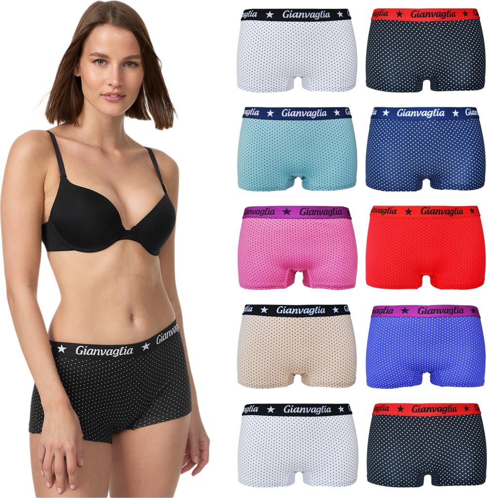 TEXEMP 10er Pack Damen Panty Boxershorts Baumwolle Unterhosen Unterwäsche | B154 - XL - 10 Stück