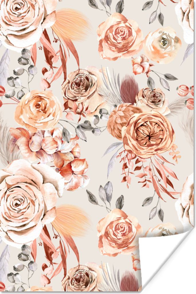 MuchoWow Poster Blumen - Braun - Grau 120x180 cm - Kunstposter