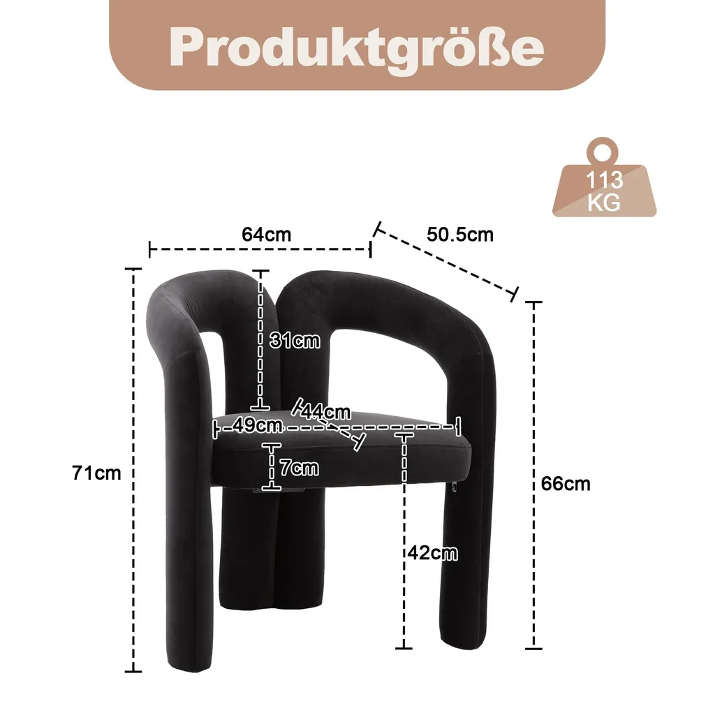 MODFU Chaise Design en Velours Noir - Lot de 2 avec Structure Bois Massif