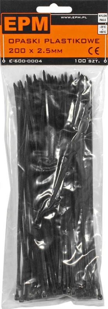 Kunststoff-Bindebänder PA6.6, 100 Stück, schwarz, 80 x 2,5 mm - E-600-0001