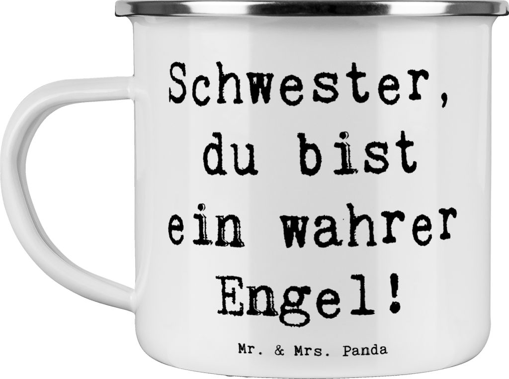 Mr. & Mrs. Panda Teebecher Spruch Schwester Engel - Weiß - Geschenk, Dankbarkeit, Emaille Becher, Dankeschön, Danke, sagen, liebe, Pott, Tasse, T...