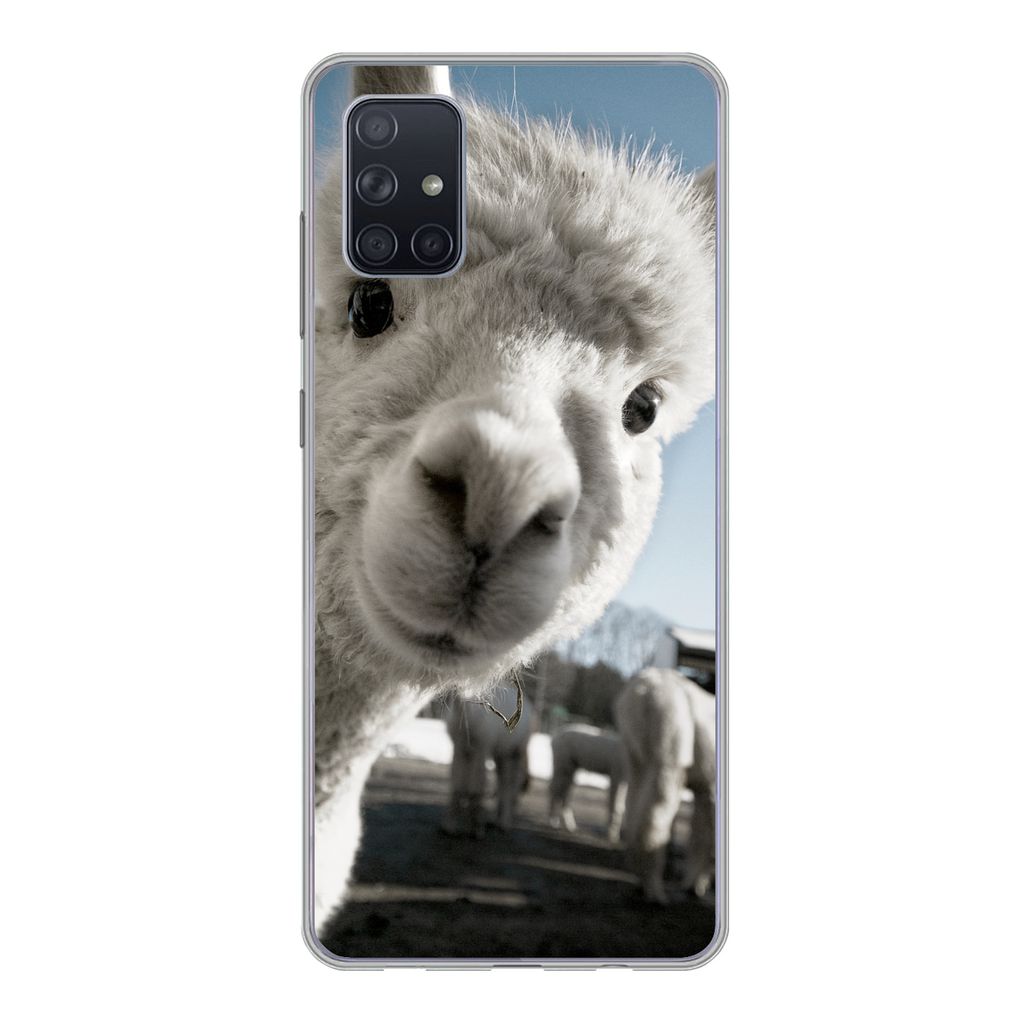 MuchoWow Handyhülle Schutzhülle Hülle für Samsung Galaxy A71 Alpaka - Weiß - Tier Silikon Softcase Handy Hülle - Kartenbesitzer