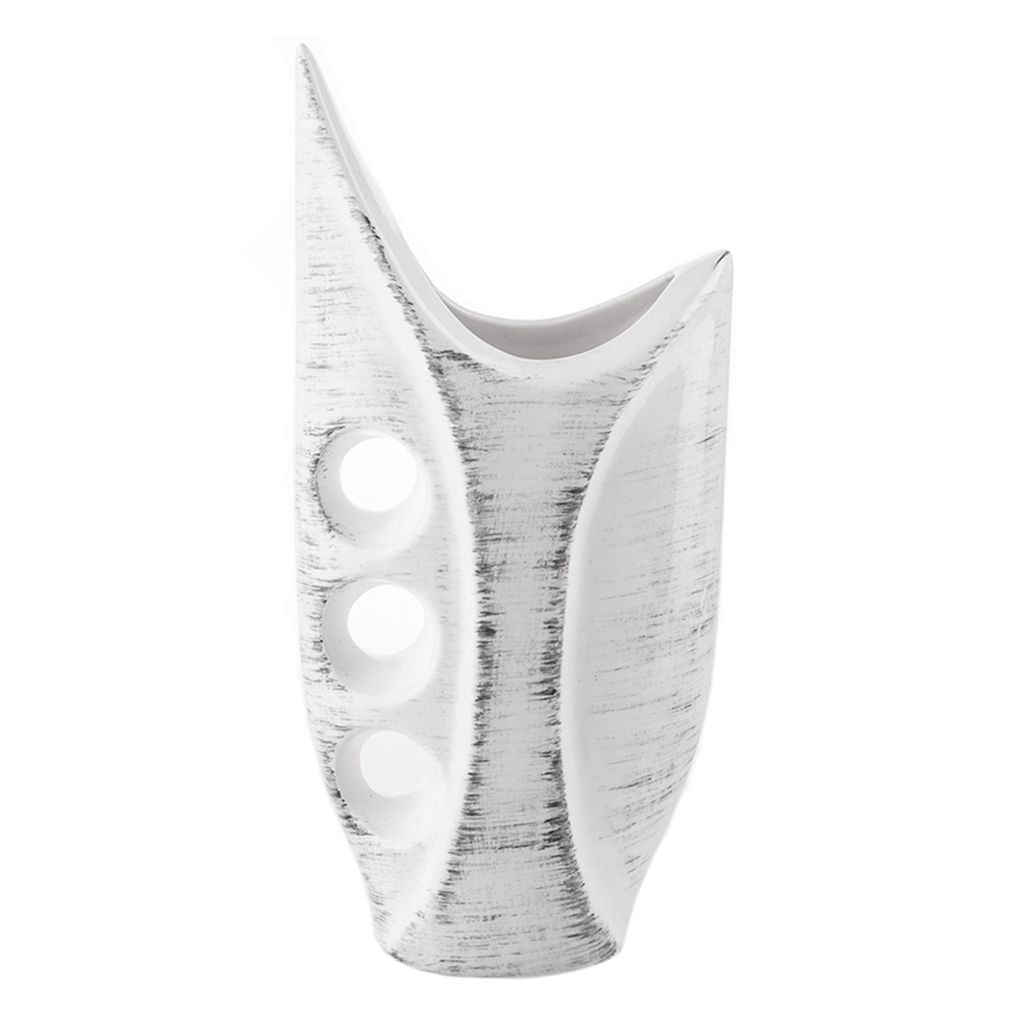 Blumenvase aus Keramik Weiß / Schwarz glanz H 29,5 cm Dekorative Tisch Vase Bass Blumen Deko
