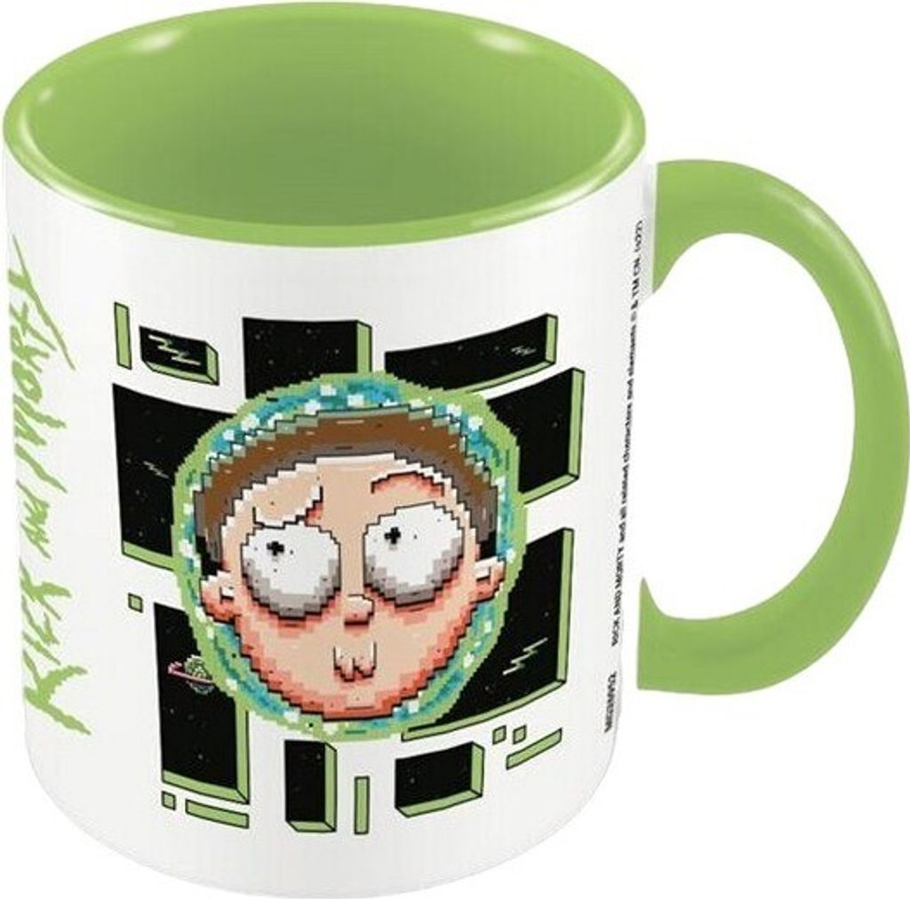 Rick And Morty - Kaffeebecher "Pixel Breakout", Zweifarbige Innenseite PM9737 (Einheitsgröße) (Grün/Weiß/Schwarz)
