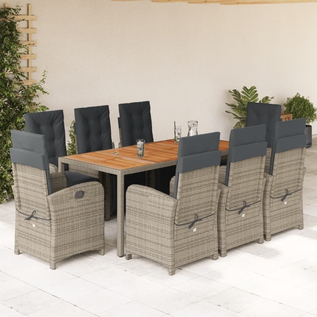 Maison Exclusive - 9-tlg. Garten-Essgruppe mit Kissen Grau Poly Rattan