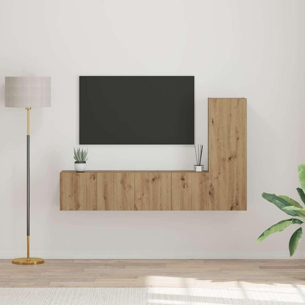 Maison Exclusive - TV-Schrankset Wandmontiert 3 pcs Artisan-Eiche Holzwerkstoff