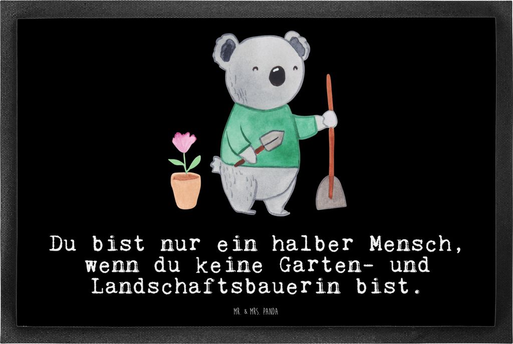 Mr. & Mrs. Panda Fußmatte Garten- und Landschaftsbauerin Herz 40 x 60 cm - Schwarz - Geschenk, Fußabstreifer, Schmutzfangmatte, Spruch, Gärtnere...