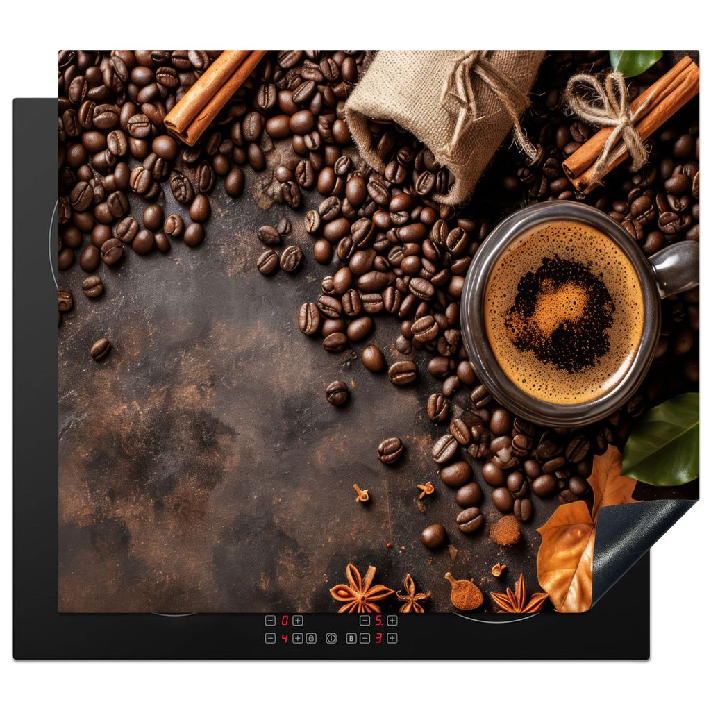 KitchenYeah Herdabdeckplatte Kaffee - Herbst - Braun - Gewürze , 60x52cm, Küche Deko, Glaskeramikkochfeld Herdabdeckung, Abdeckplatte fùr Koch...