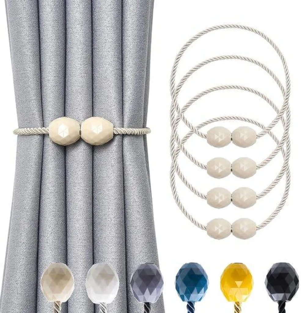 Lot de 4 attaches rideaux magnétiques beige pour salon sans percer