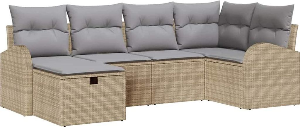 Garten-Sofa-Set mit Kissen mit Speicher 6 pcs Beige Poly Rattan