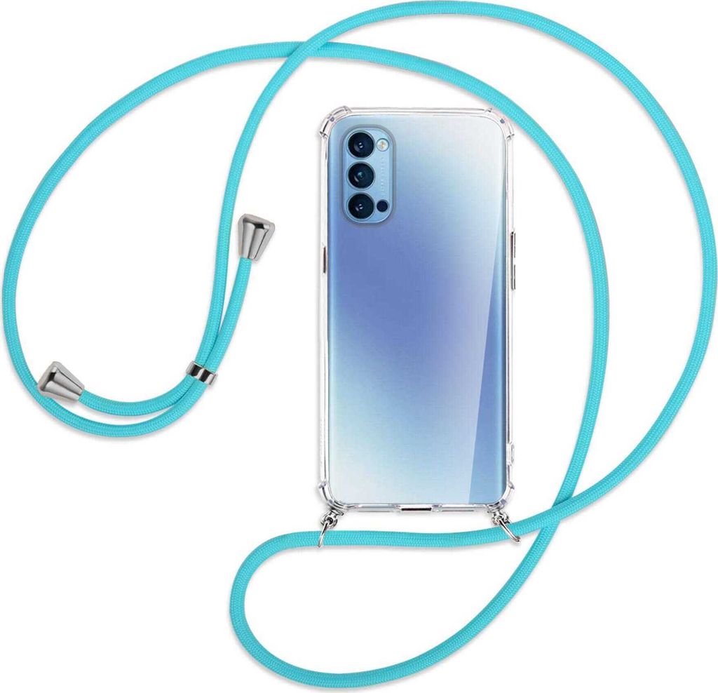 Handykette Backcover-Schutzhülle mit Band (Metall silberfarben) für Oppo Reno5 4G/5G - türkis