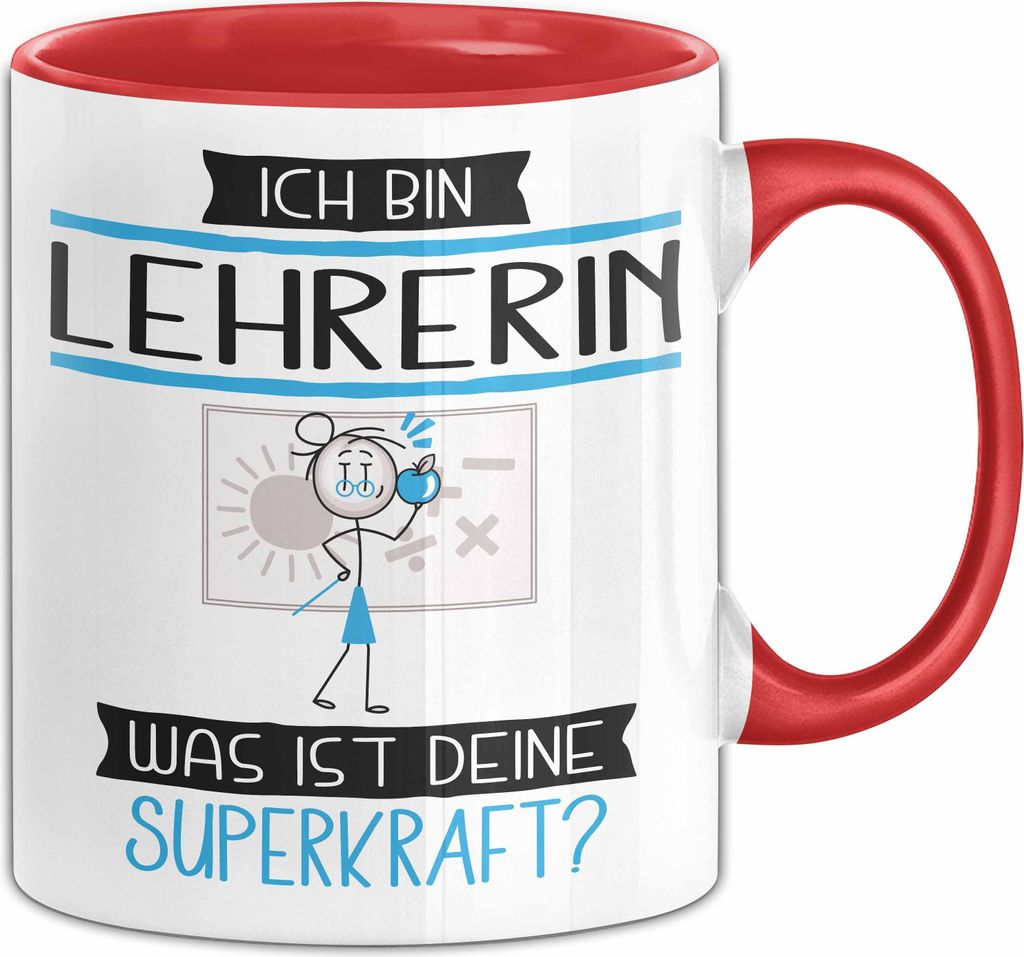 Lehrerin Geschenk Tasse Ich Bin Lehrerin Was Ist Deine Superkraft Geschenkidee Lustig Geburtstag Weihnachten (Rot)
