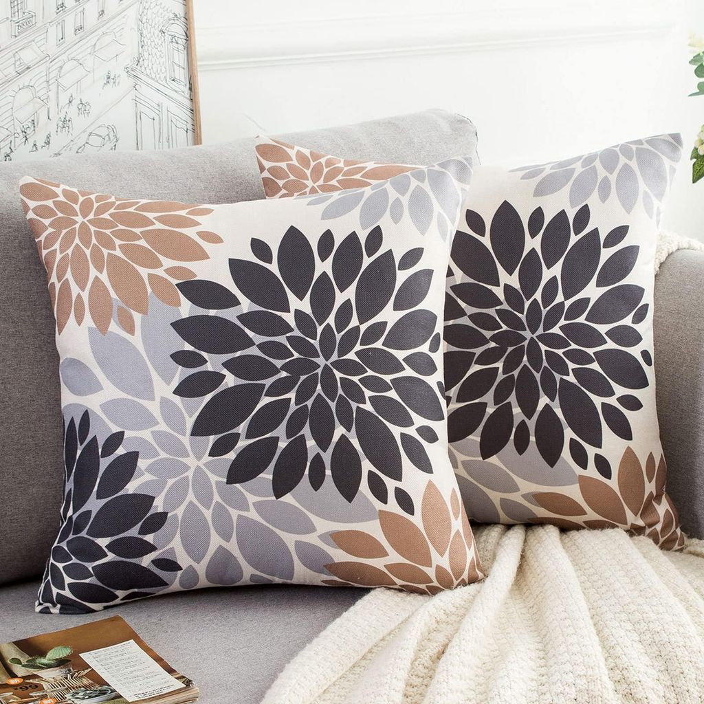Set mit 2 Sofakissen, Frühlings-/Sommerdekoration, Outdoor-Kissenbezüge, moderne abstrakte Kissen, braune Dekokissen mit Blumenmuster für Garten...