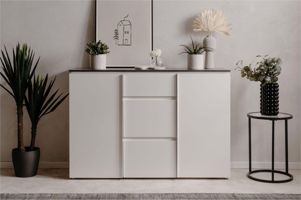 Kommode Brest | Matera / Weiß Hochglanz | 133 cm x 92 cm x Produktbild 