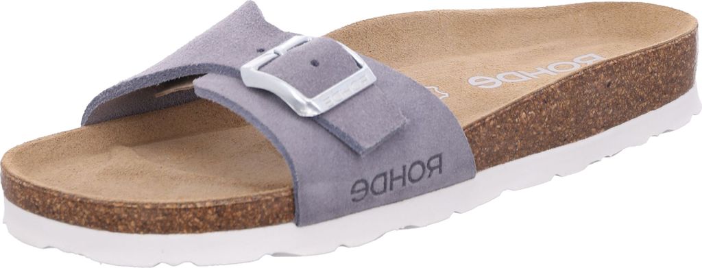 Rohde Damen Leder Pantoletten Leder-Tieffußbett Schnalle Alba 5589, Größe:42 EU, Farbe:Grau