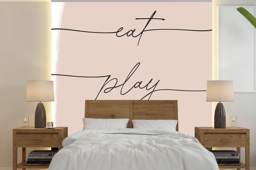 MuchoWow Fototapete für Wohnzimmer oder Schlafzimmer Wandtapete Vinyl Motivtapete Pastell - Zitate - Rosa - Minimalismus - 300x300 cm - Wanddeko...