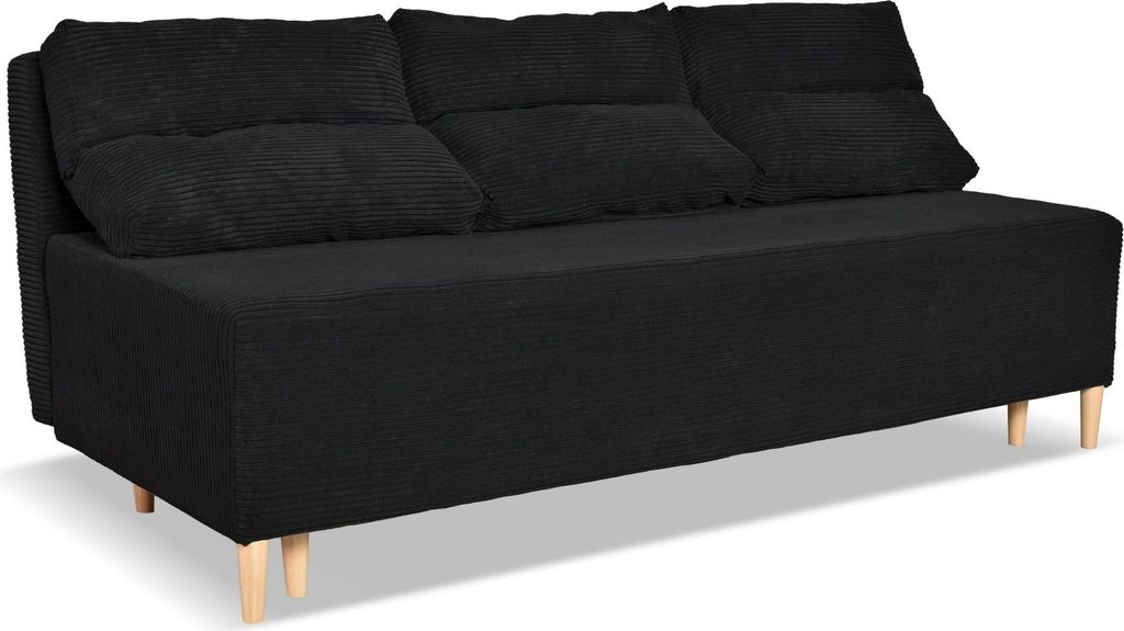 Family Meble Couch Kimo Schlafsofa Schlafcouch mit Bettkasten Freistehendes Lounge Sofa Bequem zum Entspannen Wohnzimmer Wartezimmer Schwarz(A)