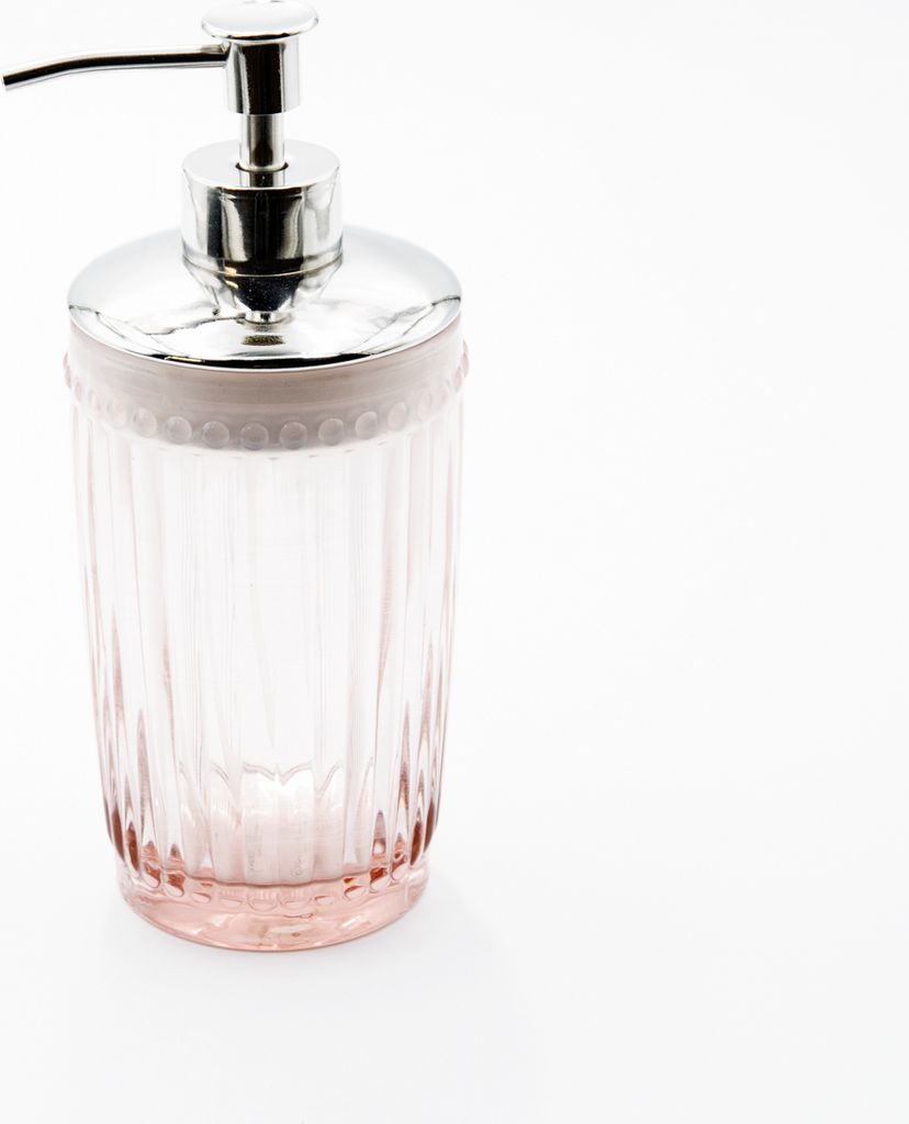 Seifenspender mit Perlenkante Glas rosa Landhausstil