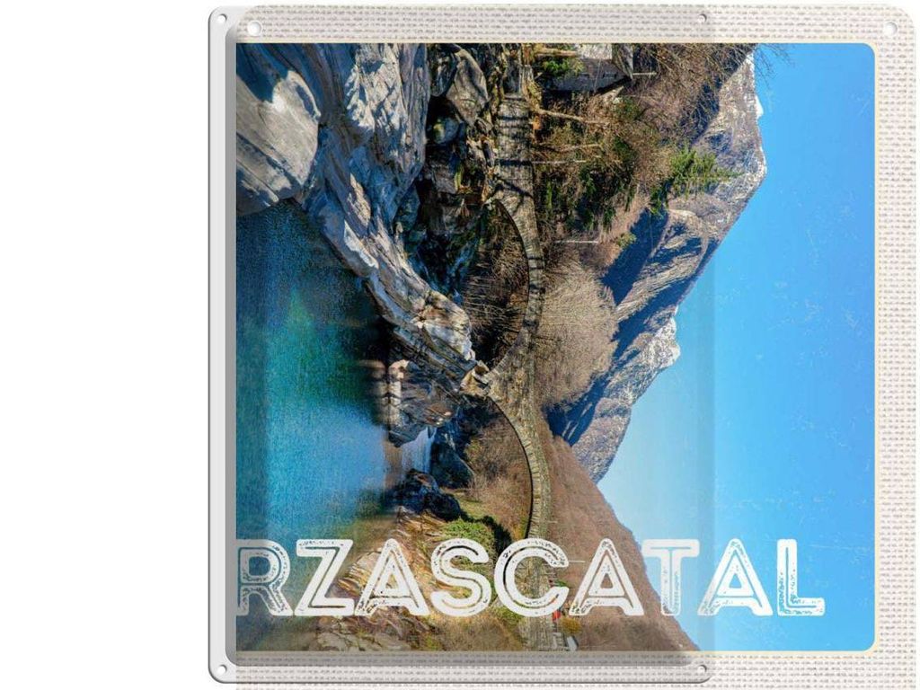 vianmo Blechschild 40x30 cm Verzascatal Brücke Gebirge Fluss Natur Bildmotiv Reisemotiv Abenteuer Reisen Urlaub