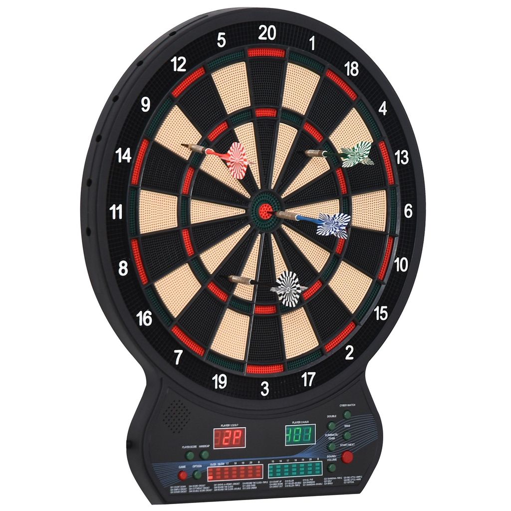 HOMCOM Target Elektronische Dartscheibe, 27 Hauptspiele für bis zu 8 Spieler, LED-Display, Schwarz