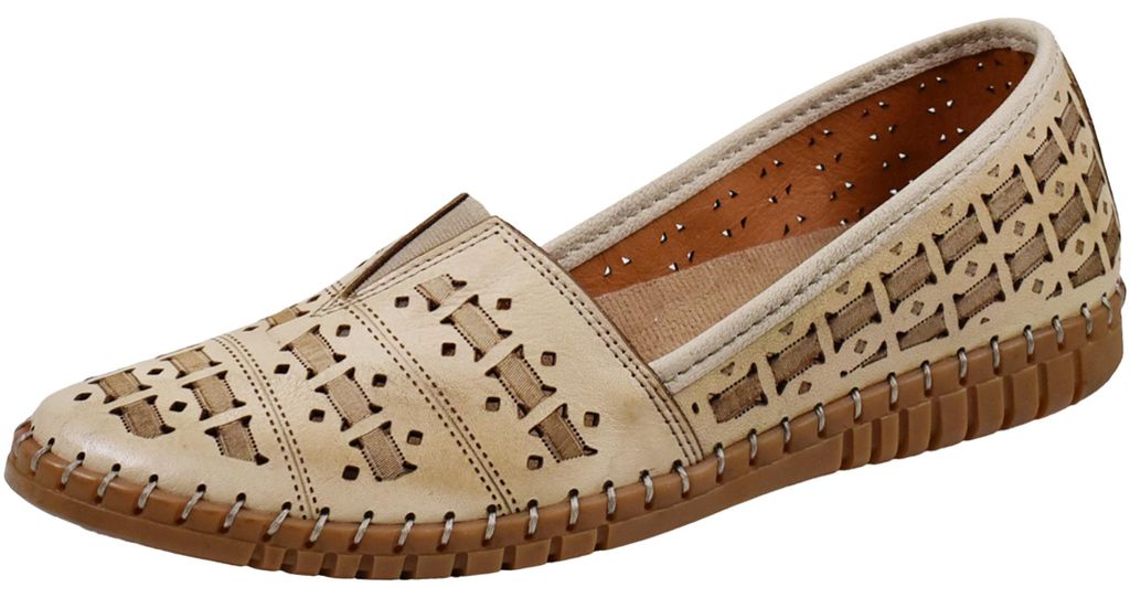 Gemini Damen Slipper Leder Mokassin mit Lochmuster und Wechselsohle 336380-02, Größe:37 EU, Farbe:Beige
