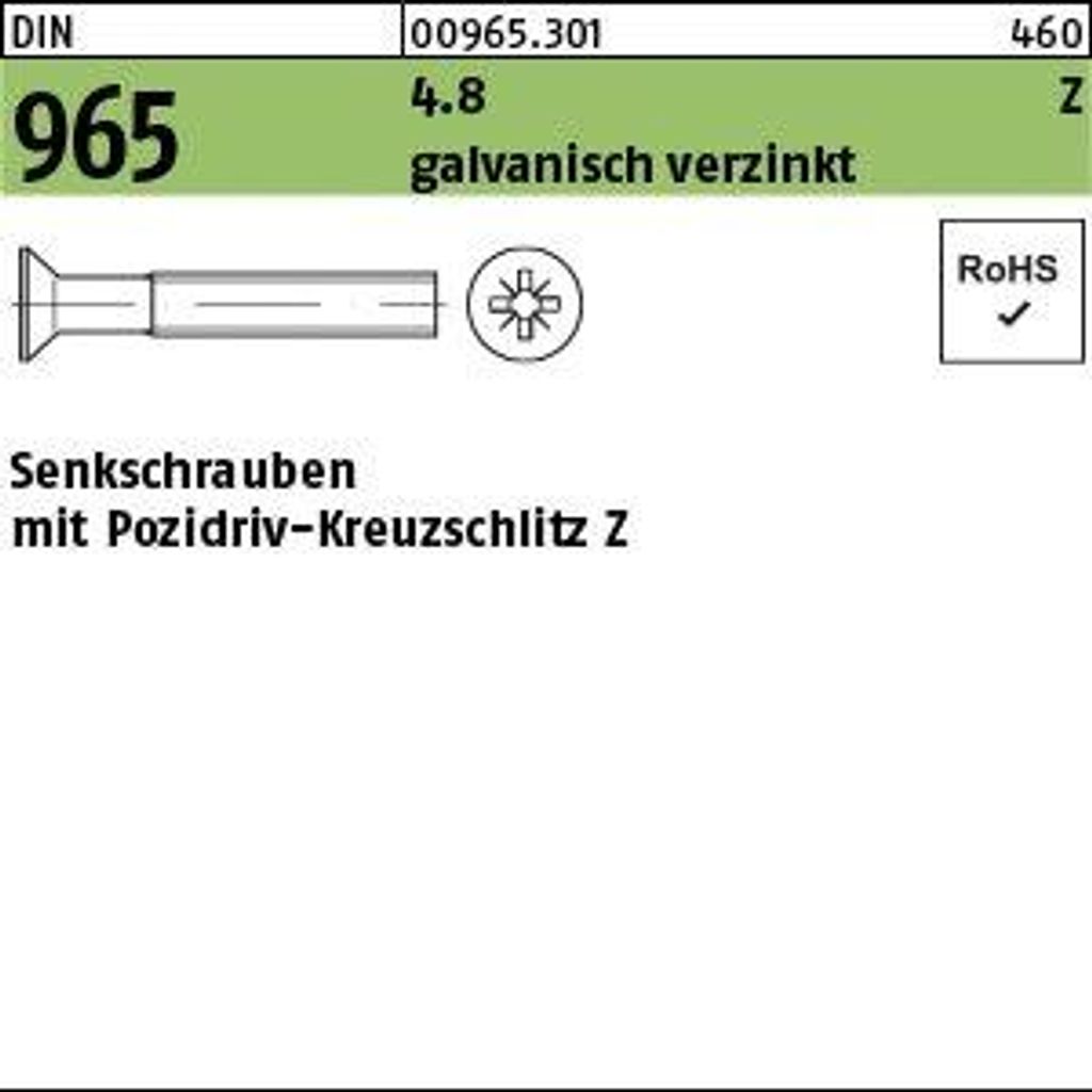 Reyher Senkschrauben DIN 965 4.8 M3x4 -Z galv. verzinkt (2000)