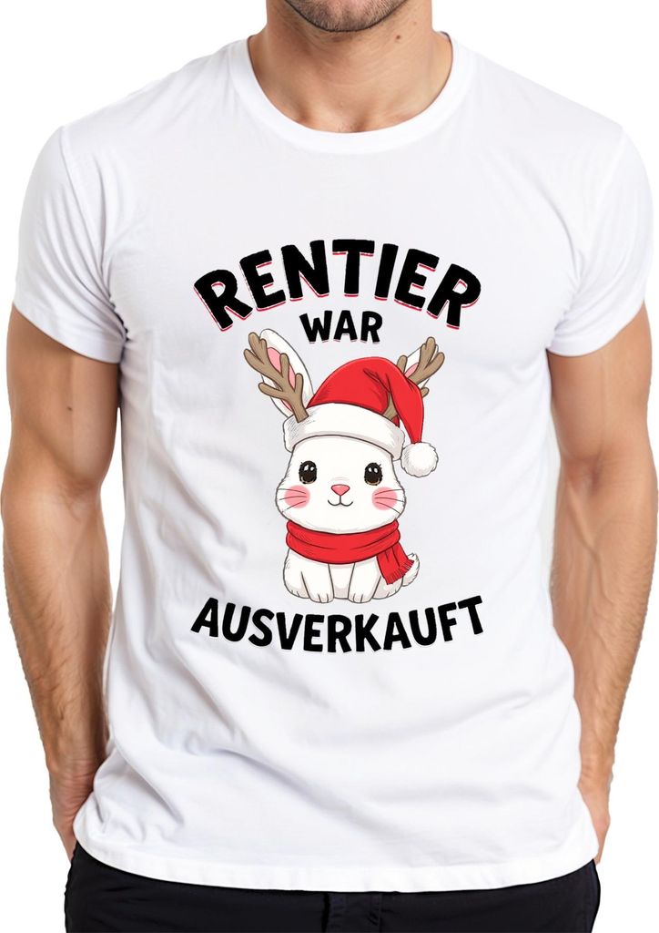 Rentier war t Weihnachten Häschen niedlich lustig Herren T-Shirt, Weiß, L