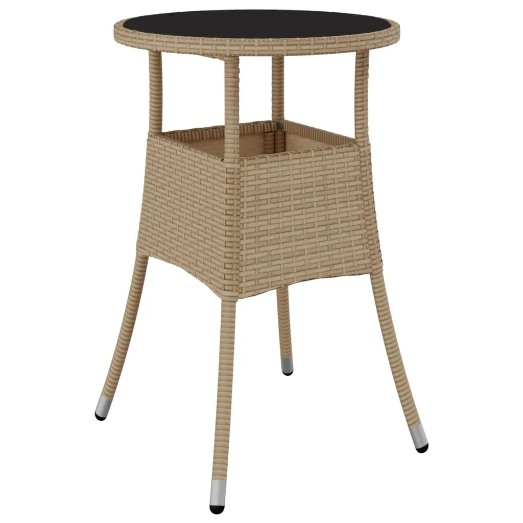 vidaXL Tavolo da giardino Ø60x75 cm in vetro temperato e poly rattan Beige