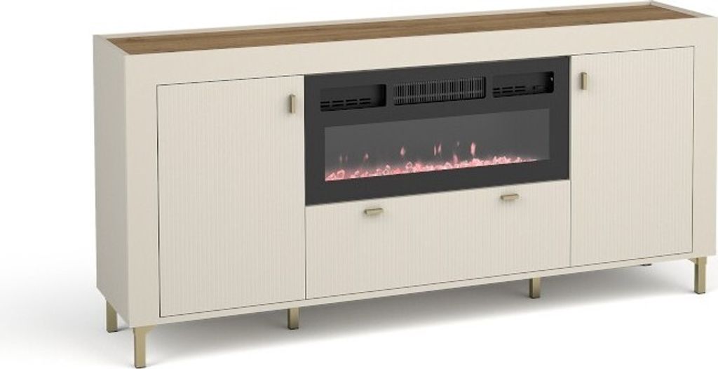 BETTSO Kommode mit Kamin für Wohnzimmer stilvolle Erwärmung MOSSA Cashmere Beige