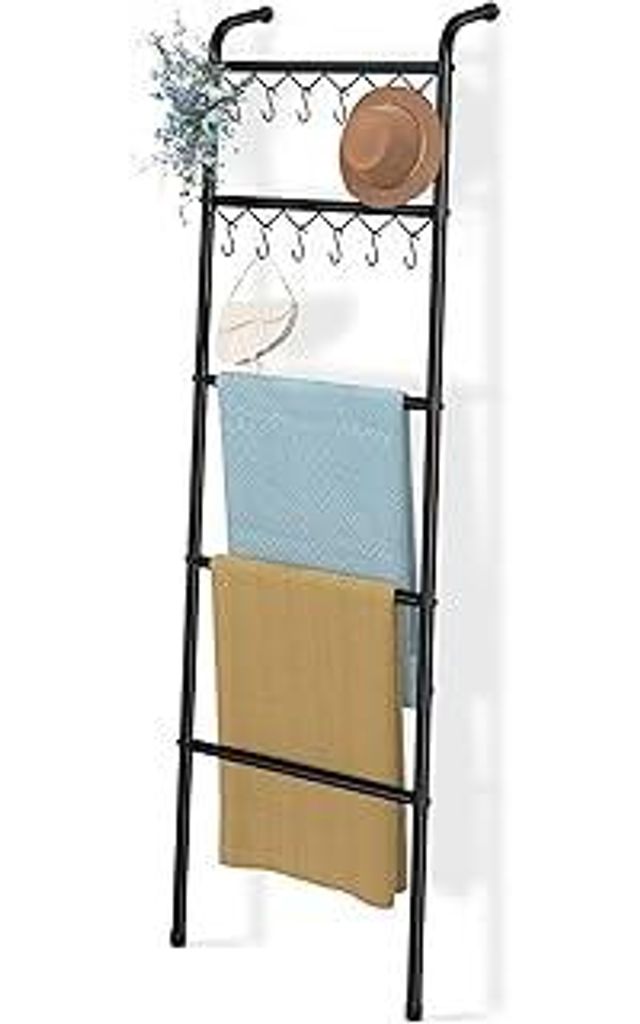 Simple Trending Deckenleiter, 5 Etagen, Metall-Handtuchhalter mit 12 Haken, 200 cm, dekorative Leiter für Wohnzimmer, Schlafzimmer, Badezimmer, He...
