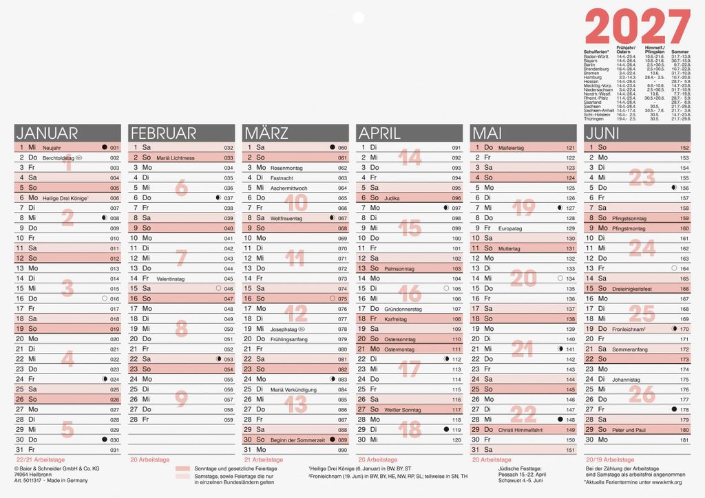 2027 Glocken Tafelkalender A4 Produktbild 