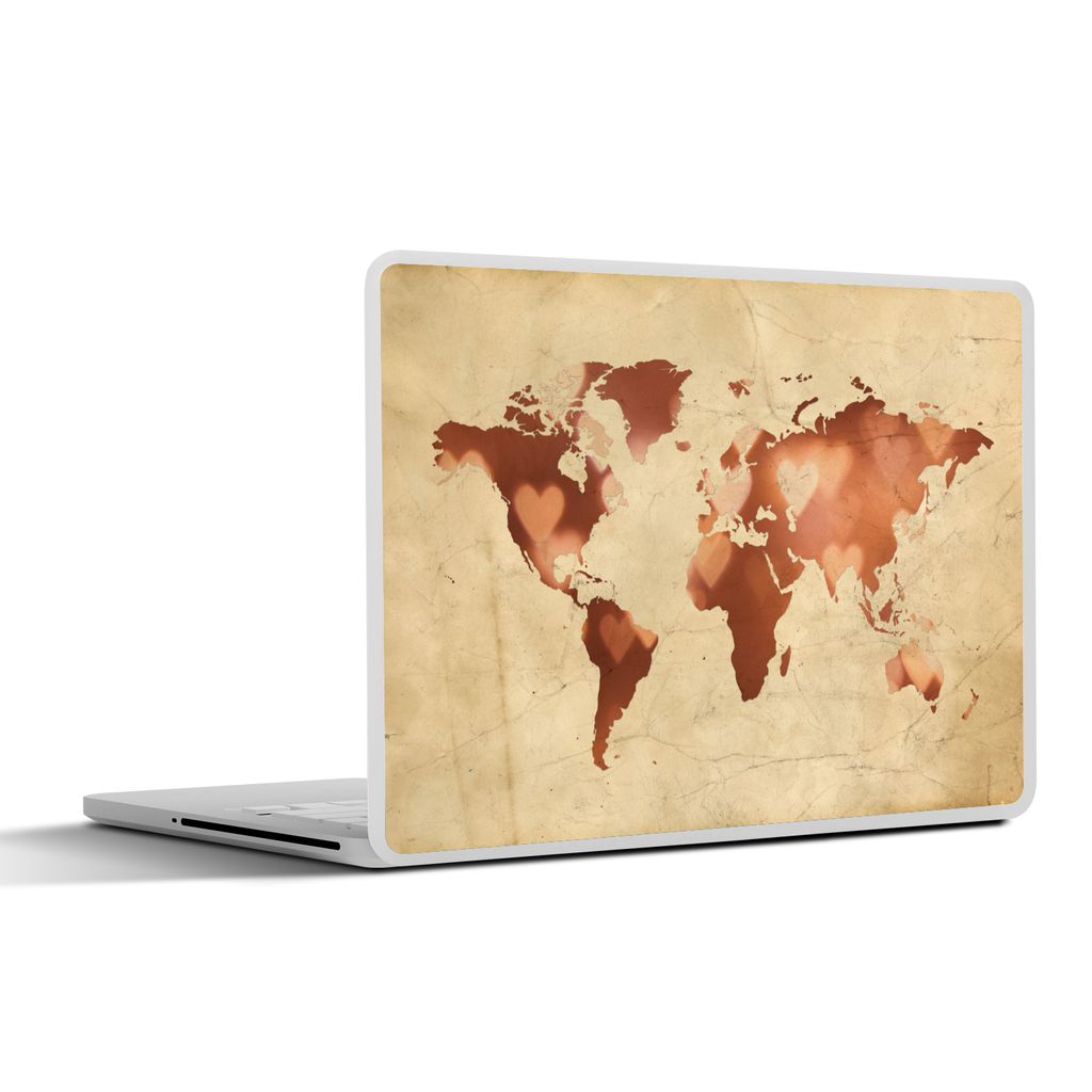 MuchoWow Laptop Aufkleber Sticker Cover Weltkarte - Marmor - Herz 36.5x27.5 cm - Laptop-Sticker