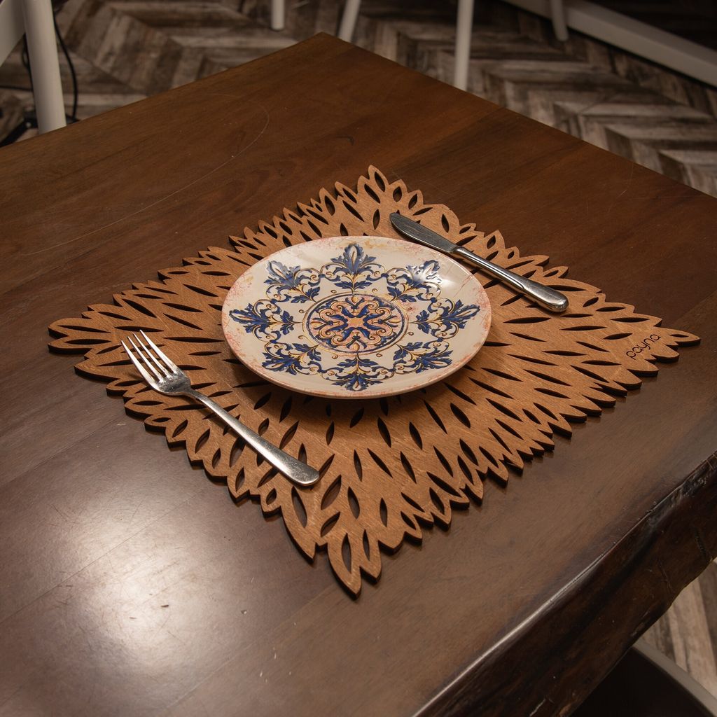 Hermia Concept, Pointy - Walnut, Tischmatten-Set aus Holz (4-teilig), 100 % HOLZ, Nussbaum, 36 x 36 cm
