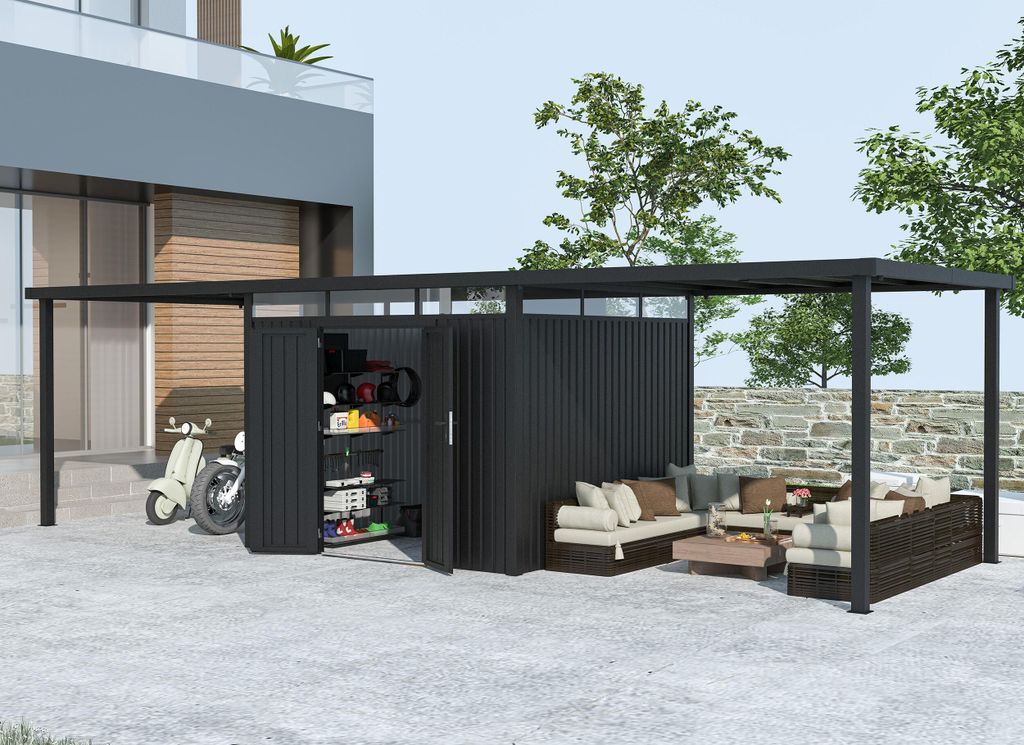 Metall Gerätehaus Modell Style 7,56 m² Spar-Set-3 Anthrazit