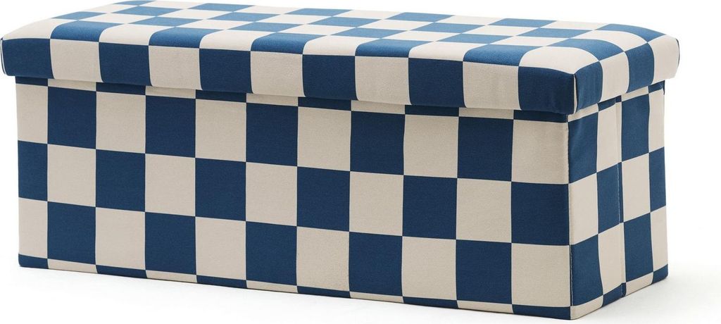 Kids Concept Sitzbank Sitztruhe mit Stauraum Karo blau - 30x31x80 cm Kinder