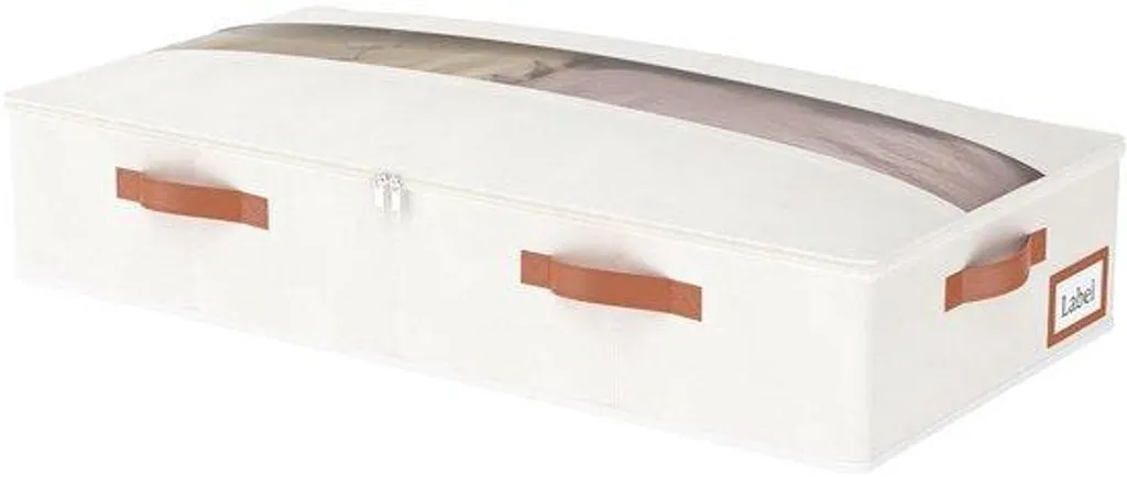 Rangement sous lit anti-poussière beige 80x40x15 cm en tissu respirant