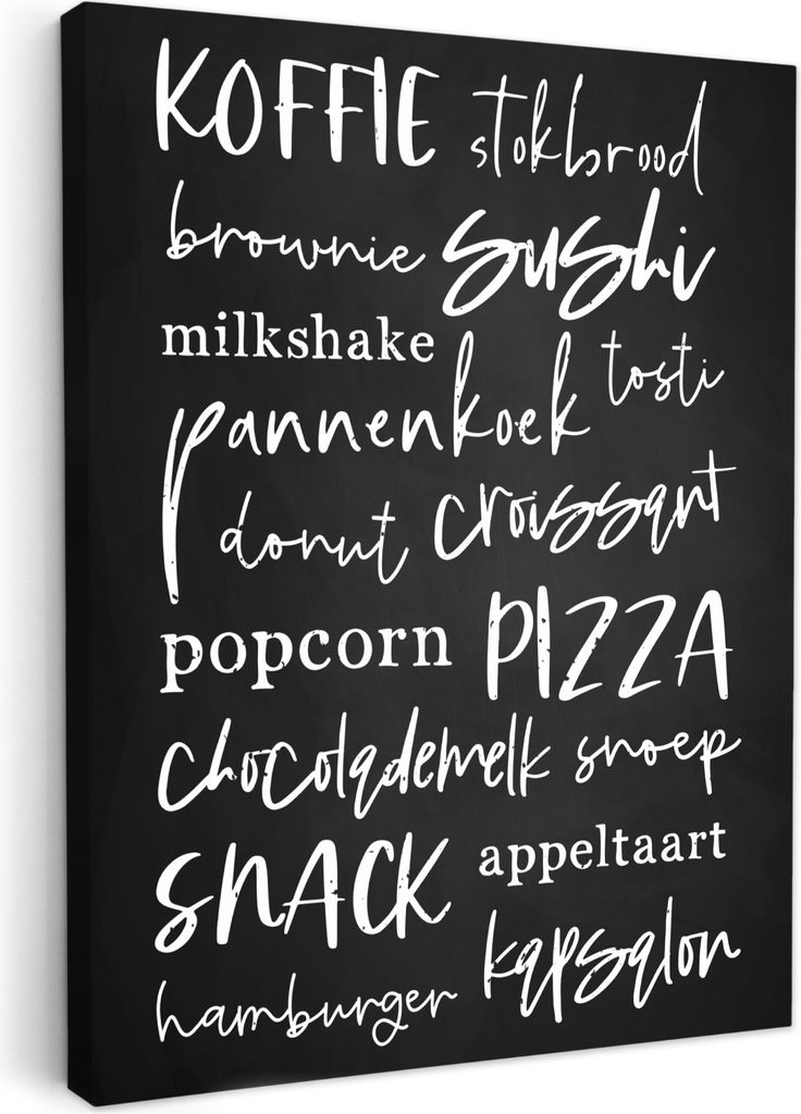 MuchoWow - Leinwandbilder - Essen - Speisekarte - Speisesaal - Schrifttafel - Schwarz - Texttafel, Wandbild, Wanddeko Bilder Wohnzimmer, 60x80 cm