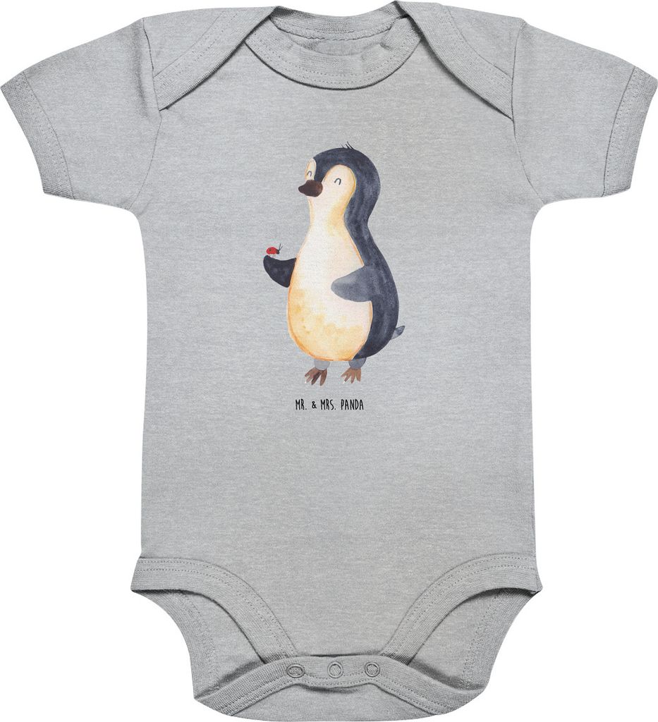 Mr. & Mrs. Panda Strampler Baby Pinguin Marienkäfer 3. - 6. Monat - Heather Grey - Geschenk, Babystrampler, overall, babykleidung body, Freude, Ba...