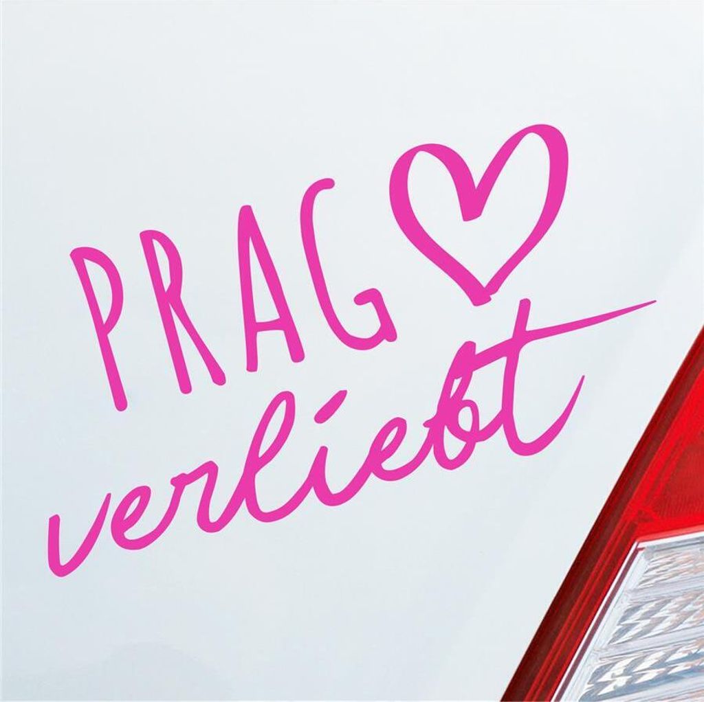 Auto Aufkleber Prag verliebt Herz Stadt Heimat Liebe Car 19x10 cm Pink Sticker Heckscheibenaufkleber