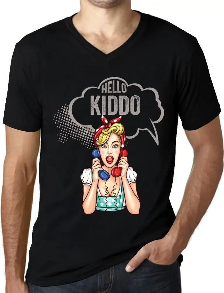 Herren Grafik T-Shirt V-Ausschnitt Hallo Kleiner – Hello Kiddo – Öko-Verantwortlich Vintage Jahrgang Kurzarm Lustige Druck Geburtstag Geschenk...