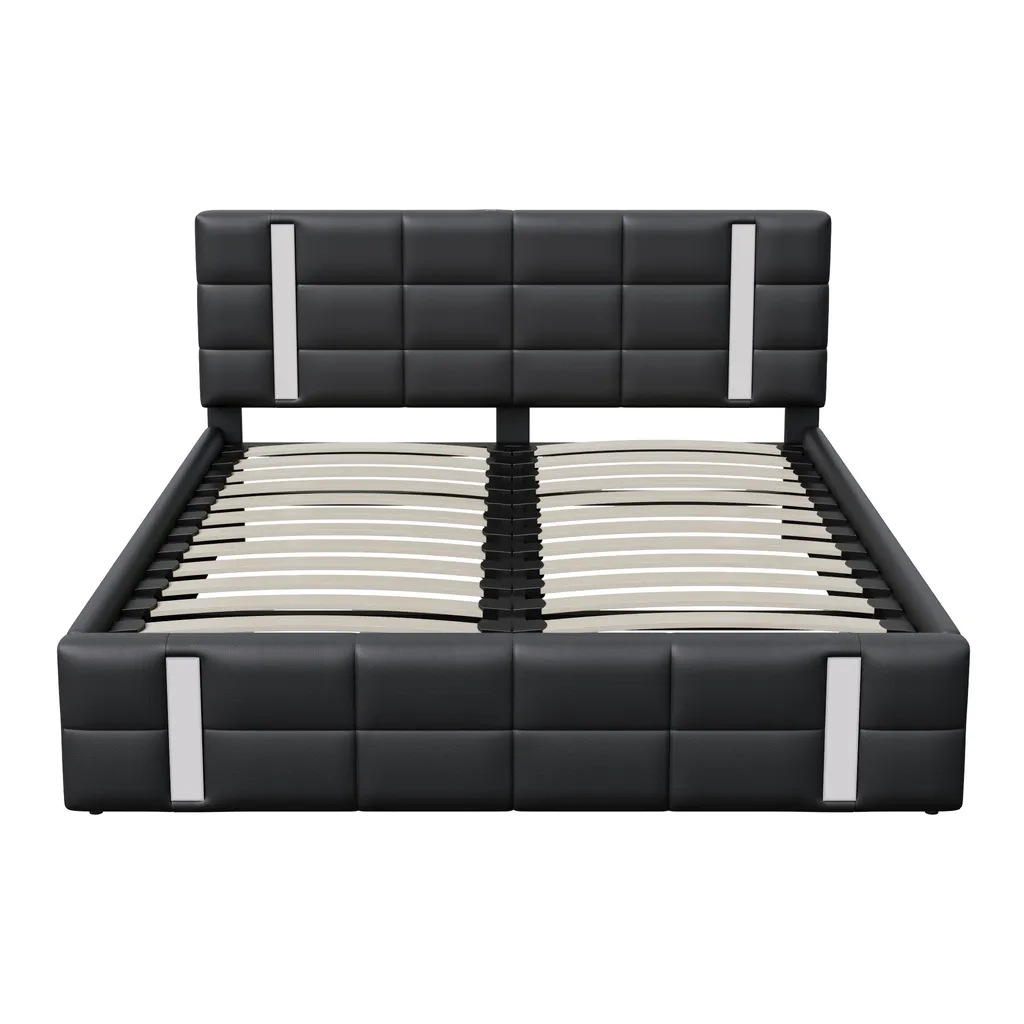 Lit Double avec Rangement Hydraulique 160x200 et Tête de Lit Connectée